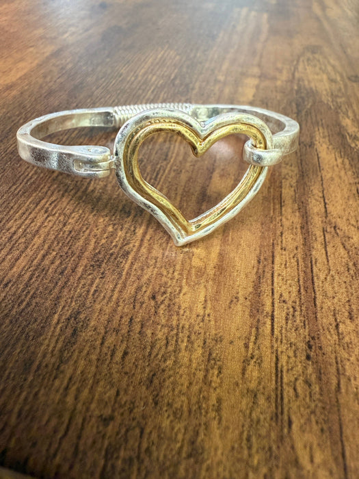 Paco Designs - Mixed Metal Heart Cuff Bracelet -Silver/Gold : Yellow Gold