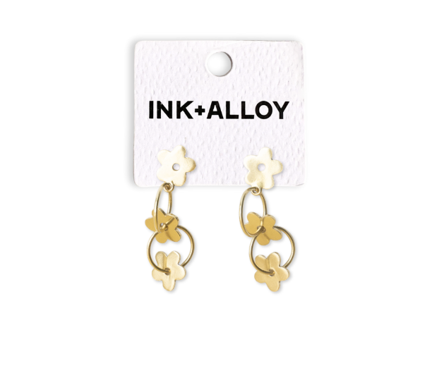 INK + ALLOY - Daisy Floral Chain Post Earrings Brass
