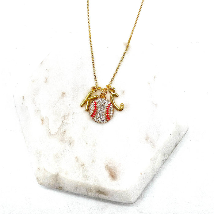 Baubles by B - Gold KC Kansas City Royals Rhinestone Baseball Necklace
