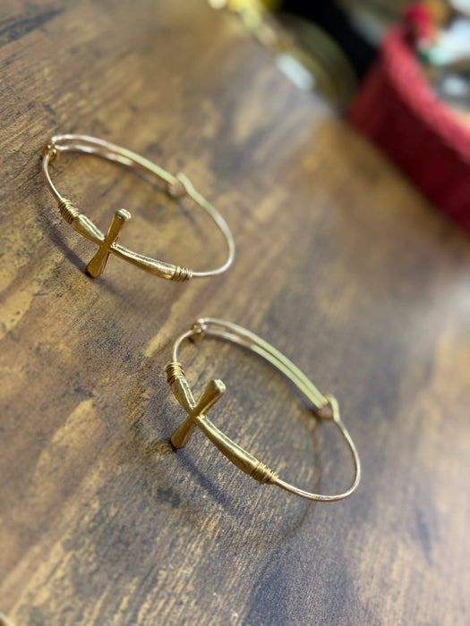 Paco Designs - Gold Wire Wrapped Cross Bangle Bracelet