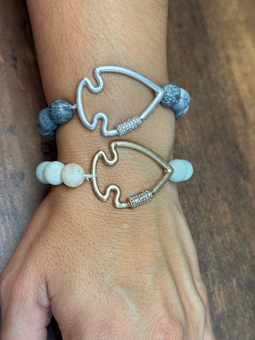 Paco Designs - NEW! Bling Arrowhead Chunky Stone Stretch Bracelet: Picture Jasper