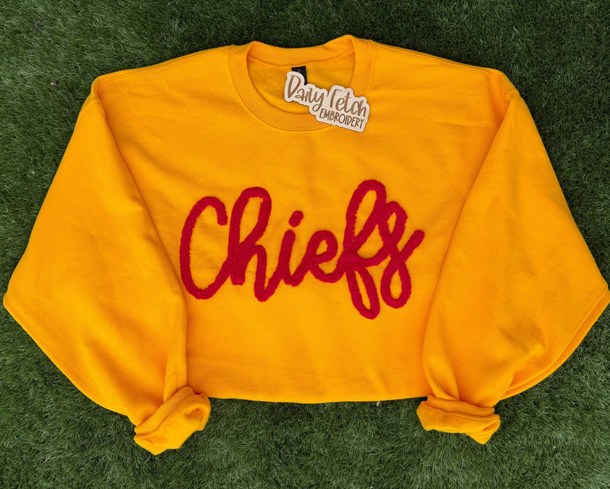 Daily Fetch KC - Chiefs Yarn Embroidered Sweatshirt(gold): S