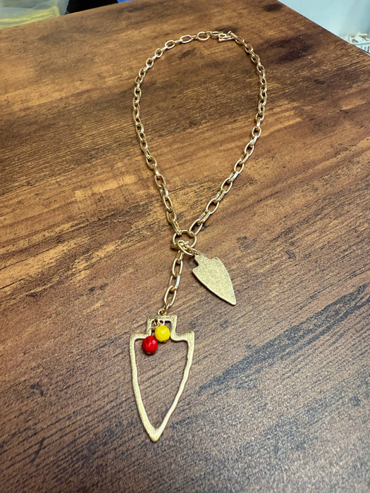Paco Designs - NEW! Two Charm Arrowhead Chain Link Necklace- Silver or Gold: Gold