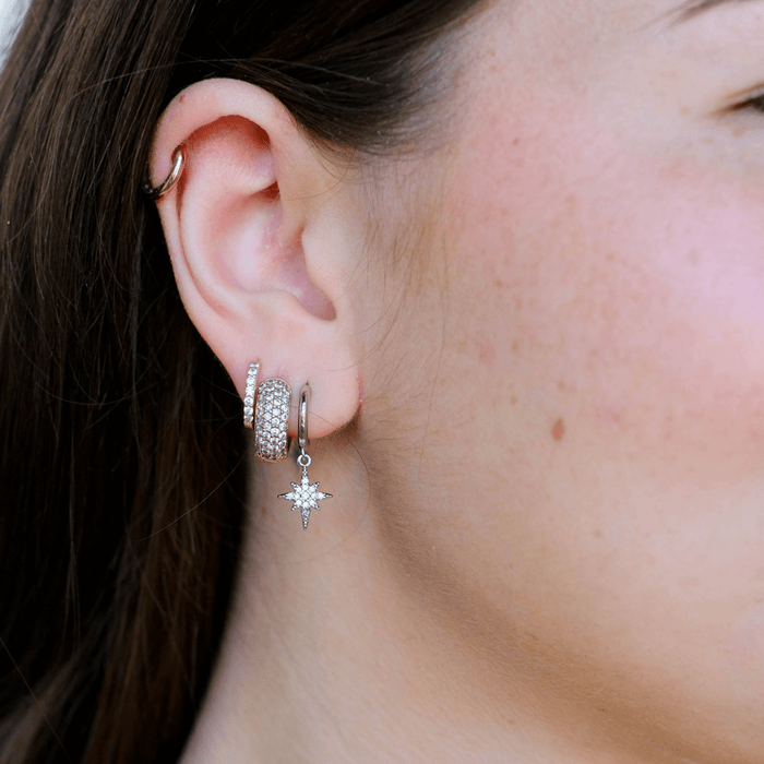 Nickel and Suede - Silver Pavé Dome Huggies