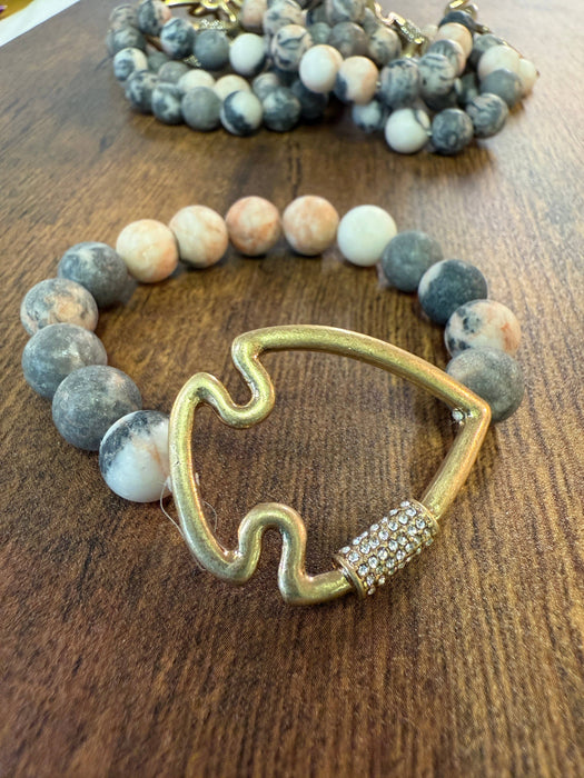 Paco Designs - NEW! Bling Arrowhead Chunky Stone Stretch Bracelet: Pink Zebra Jasper