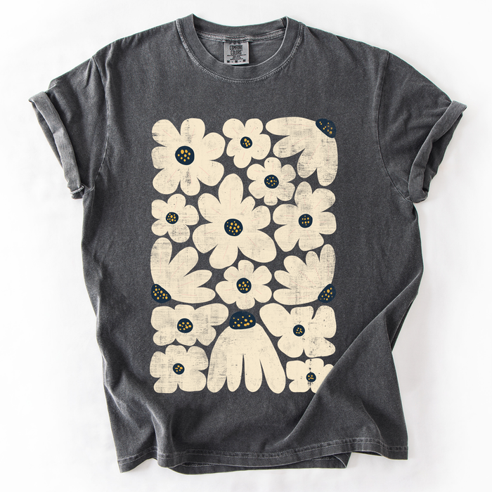 Refinery Number One LLC - Cream Daisy Allover Floral, Vintage Boho, Nature T-Shirt: Moss Green / Medium