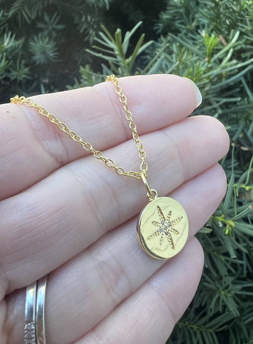 Baubles by B - Gold Star Disc Celestial Medallion Charm Necklace Layering
