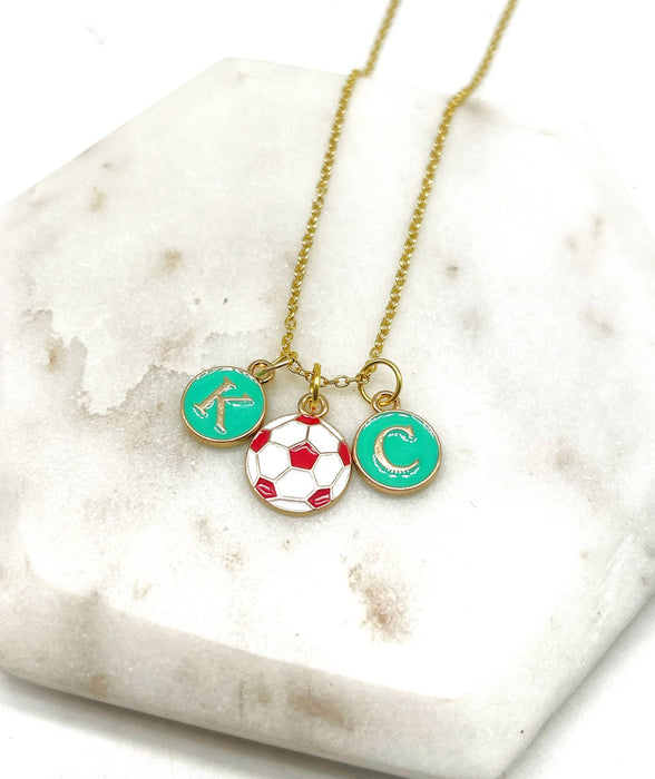 Baubles by B - Teal Red Soccer Ball KC Current Kansas City Necklace