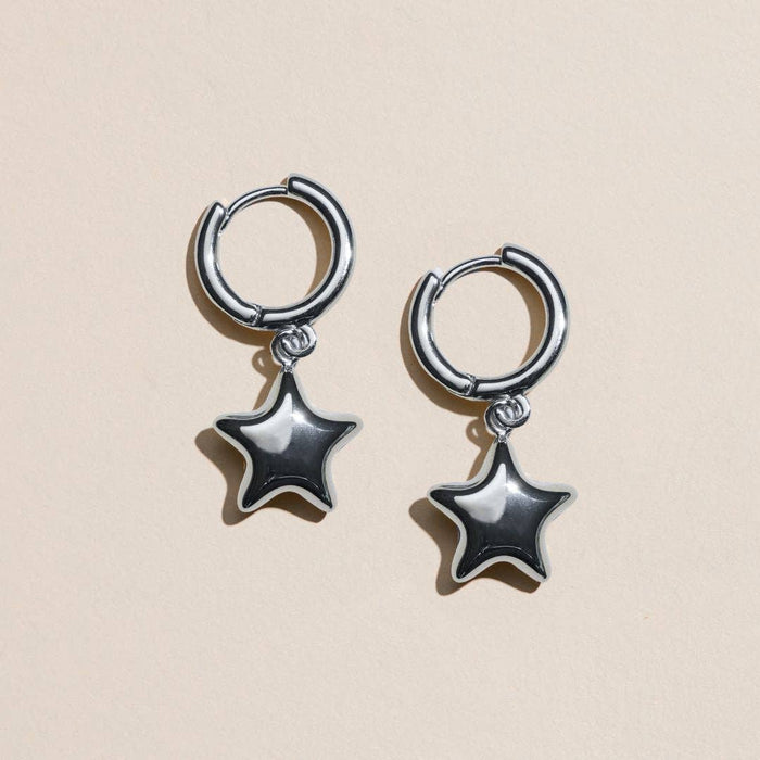 Nickel and Suede - Silver Puffy Star Huggies
