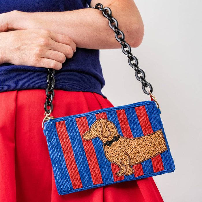 INK + ALLOY - Elenor Striped Beaded Dachshund Bag Red + Blue Wholesale