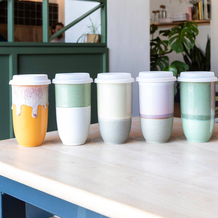 Nova Ceramics Travel Mugs - Grapefruit Ceramic Travel Mug – 16oz with Lid & Sleeve