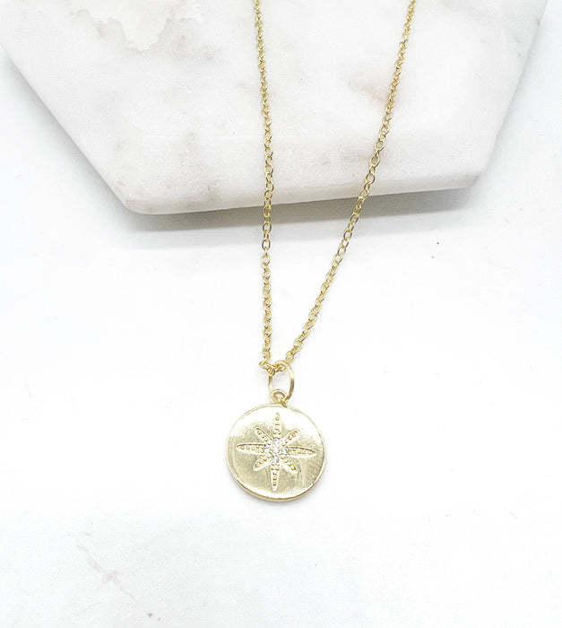 Baubles by B - Gold Star Disc Celestial Medallion Charm Necklace Layering