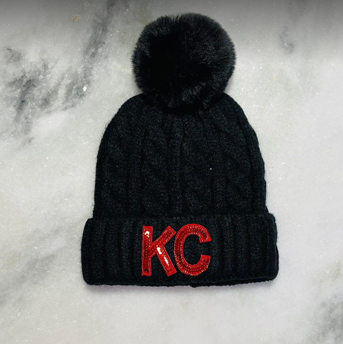 KC Bling Beanie: Mustard with Red KC