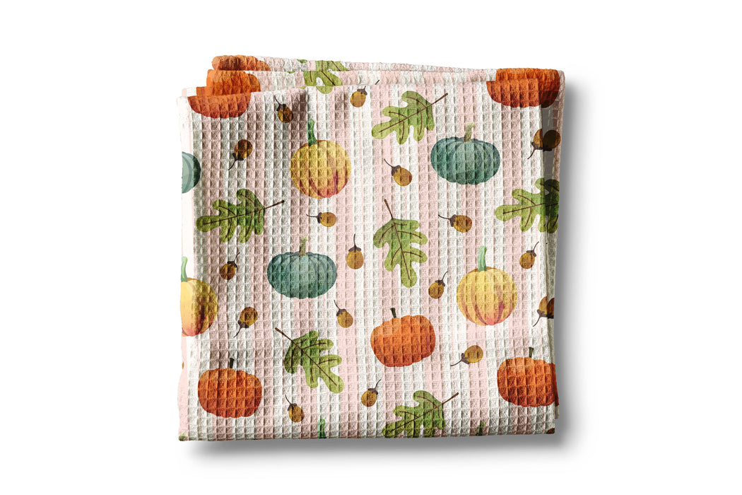 Canary Road - Fall Pink Stripe Blue Pumpkin Coastal Kitchen Towel Waffle