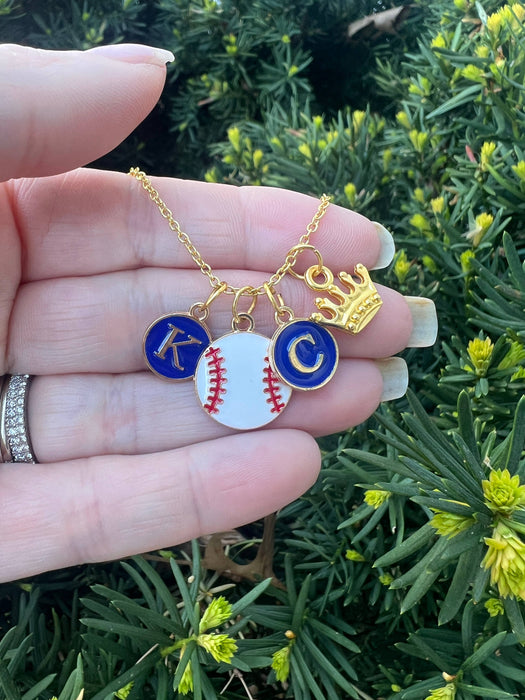 Baubles by B - KC Kansas City Royals Baseball Crown Charm Necklace Enamel