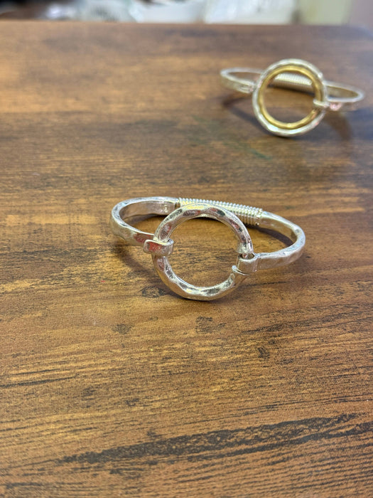 Paco Designs - Hammered Matte Finish Circle Cuff Bracelet (Gold or Silver): Silver