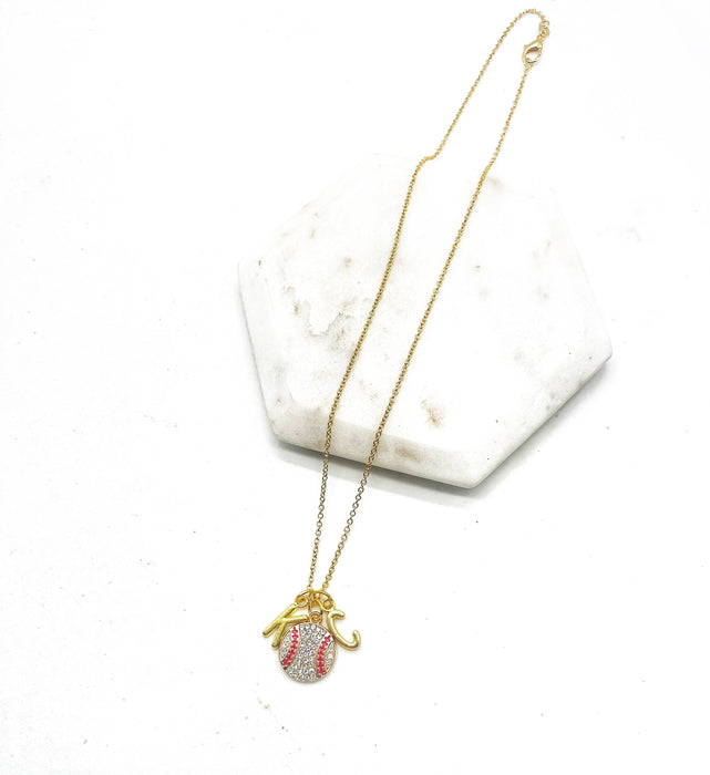 Baubles by B - Gold KC Kansas City Royals Rhinestone Baseball Necklace