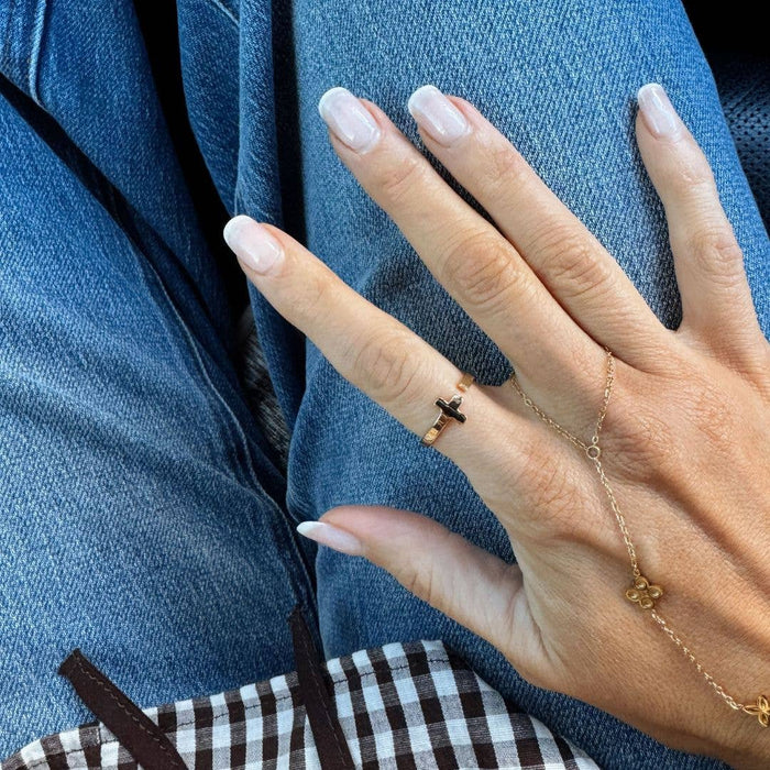 Nickel and Suede - Gold Sideways Cross Ring