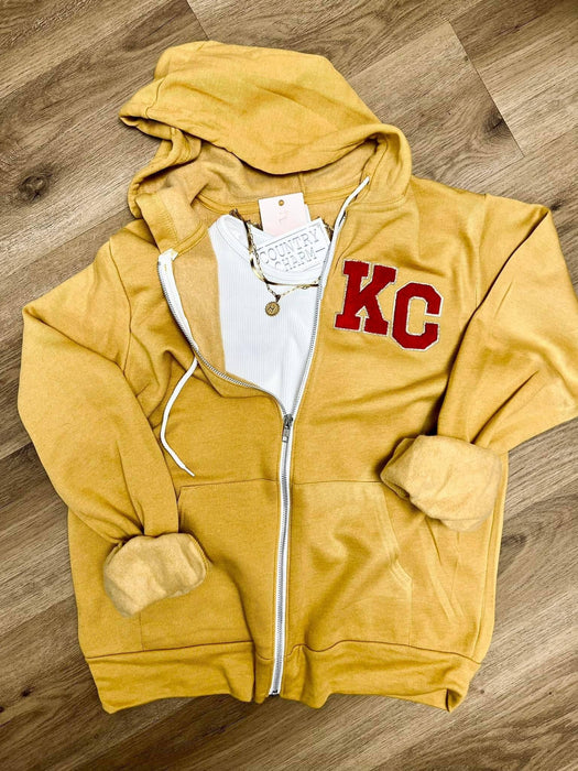 Country Charm Wholesale - Mustard Heather Zip Up | Bella Sponge + KC Patch: SMALL