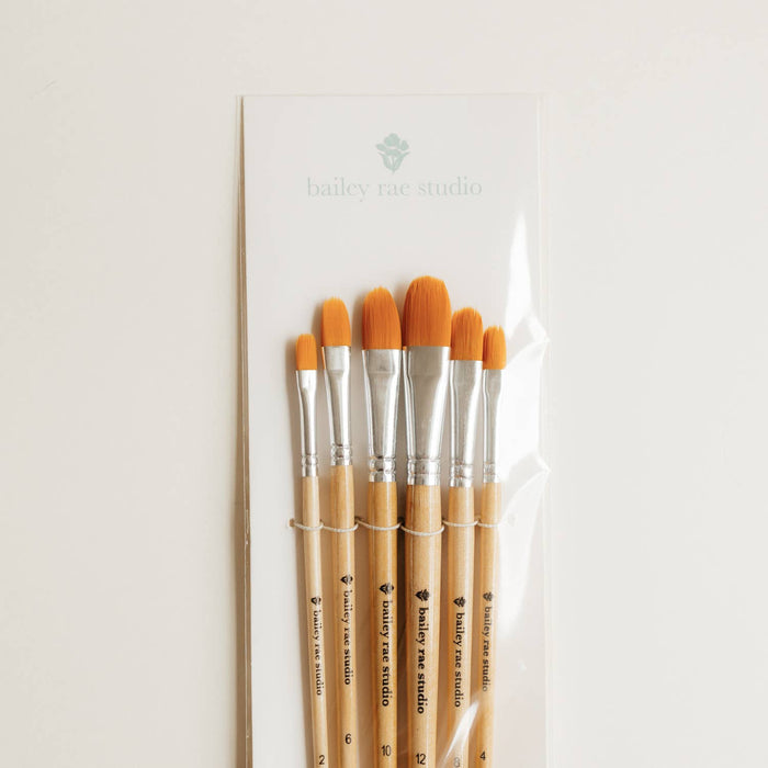 Bailey Rae Studio - Filbert Watercolor Brush Set -- 6 piece