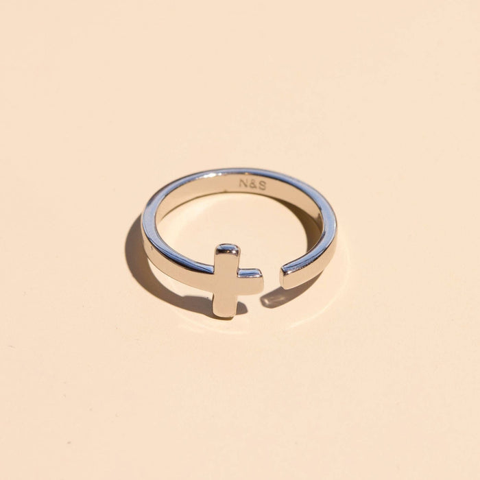 Nickel and Suede - Silver Sideways Cross Ring