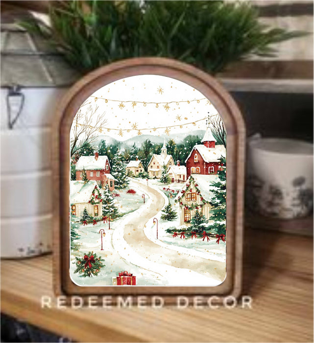 Redeemed Decor - Arch Top Christmas Village Framed Art  : 6x8"