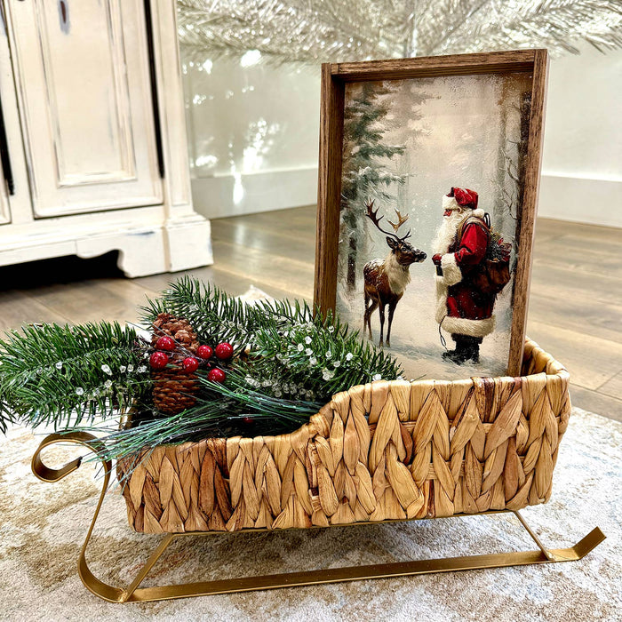 Hangout Home - Santa Claus and Reindeer - Christmas Canvas Art - Framed Art: 6x10" Mini Canvas Art with Wood Box Frame