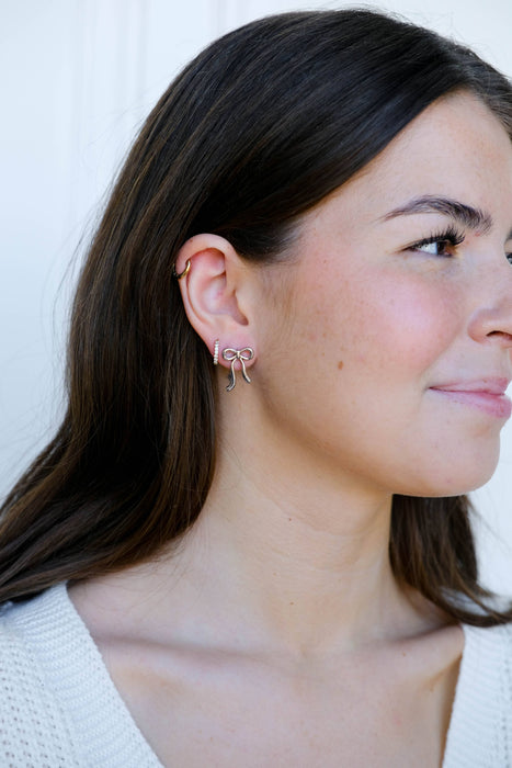 Nickel and Suede - Silver Vintage Bow Studs