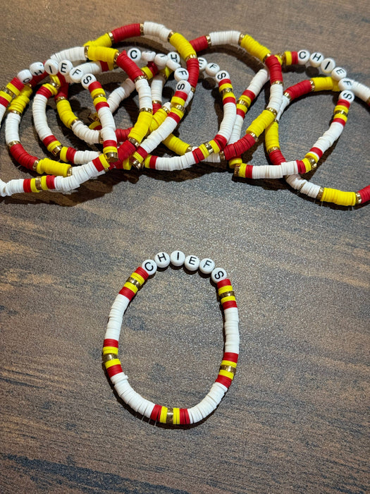 Paco Designs - "CHIEFS" White Heishi Beaded Stretch Bracelet