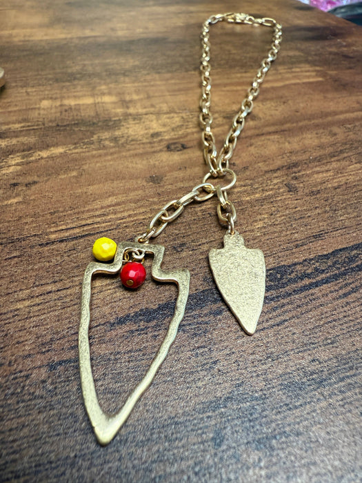 Paco Designs - NEW! Two Charm Arrowhead Chain Link Necklace- Silver or Gold: Gold
