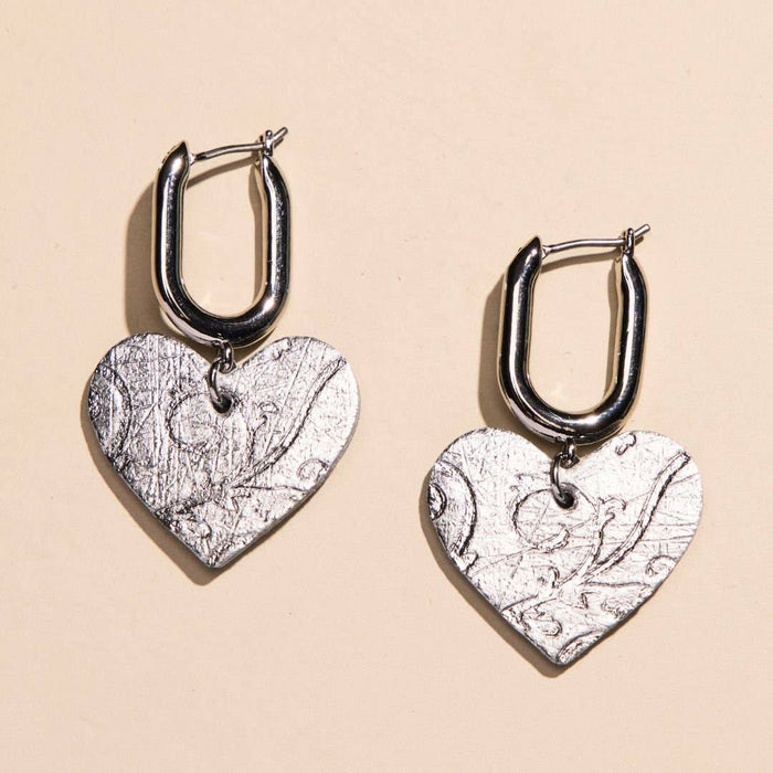Nickel and Suede - Vintage Silver Baroque Quinn Heart Huggie Earrings