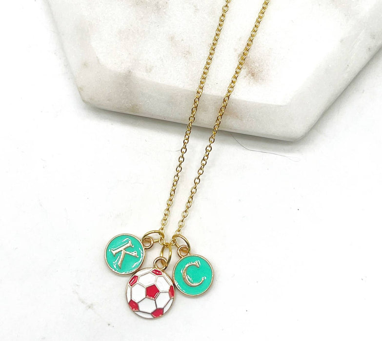 Baubles by B - Teal Red Soccer Ball KC Current Kansas City Necklace