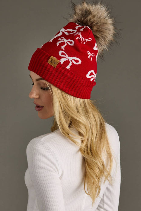 Panache Apparel Co. - Red & White Bow Pom Hat