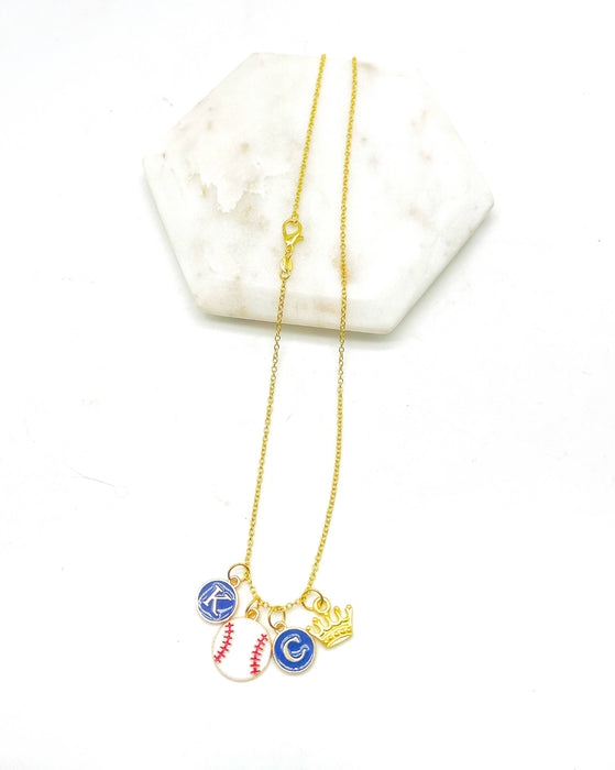 Baubles by B - KC Kansas City Royals Baseball Crown Charm Necklace Enamel