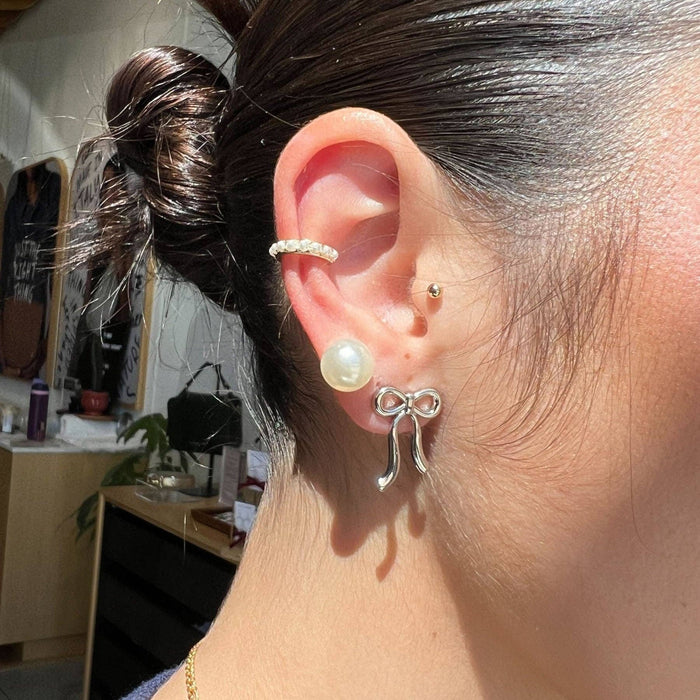 Nickel and Suede - Silver Vintage Bow Studs