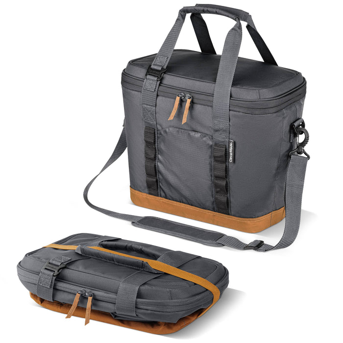 CleverMade - Pacifica Collapsible Cooler: Charcoal/Cognac / 30 Can