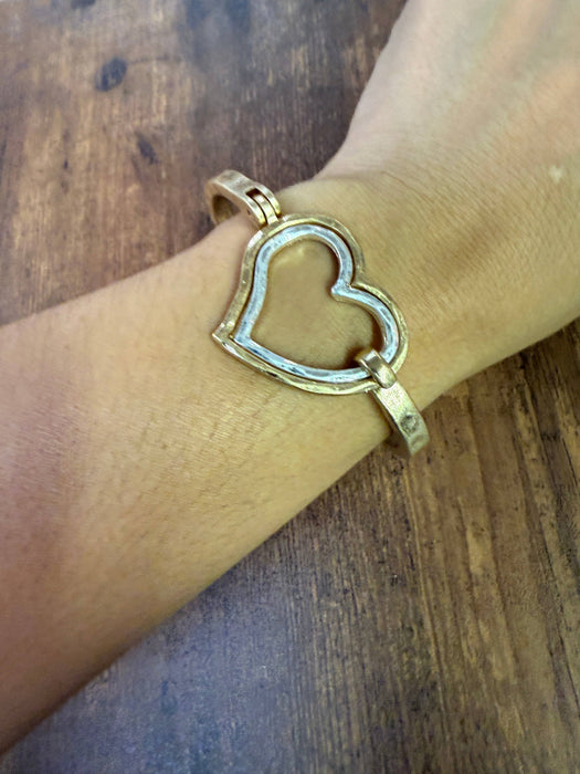 Paco Designs - Mixed Metal Heart Cuff Bracelet -Silver/Gold : Yellow Gold