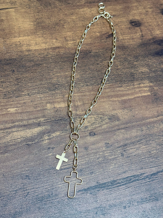 Paco Designs - Gold Multi Cross Pendants Chain Link Necklace