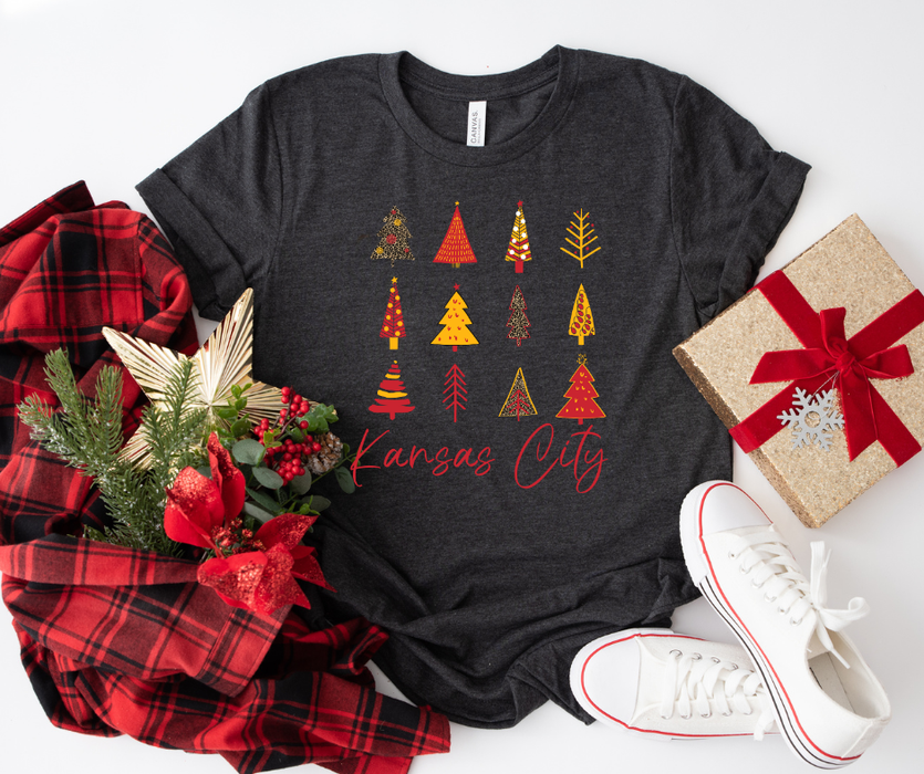 The Red Rival Wholesale - Kansas City Christmas Tree Pattern Dark Heather Grey Tee: X-Large