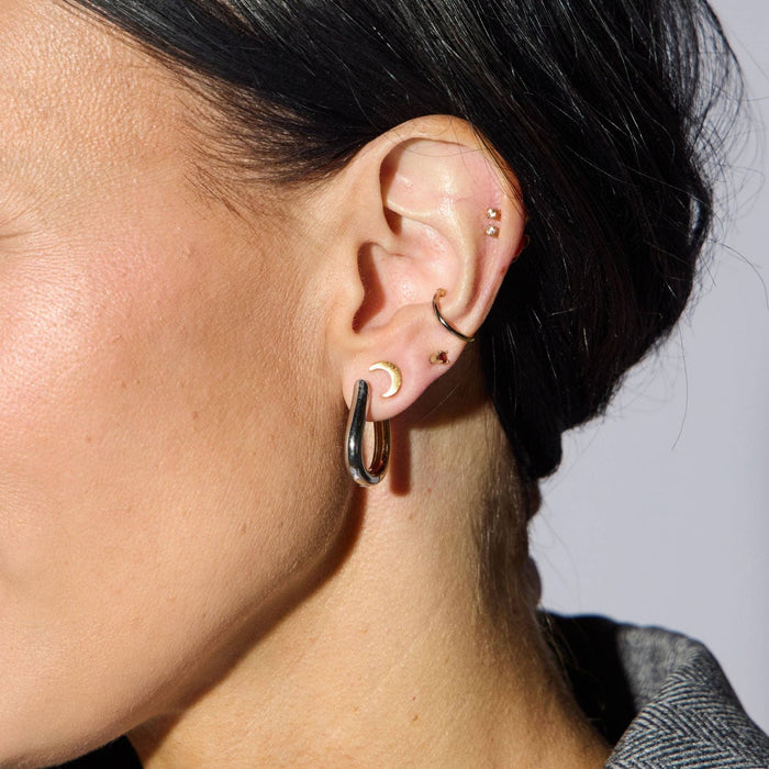 Nickel and Suede - Mixed Metal Waterproof Two Tone Huggie Earrings