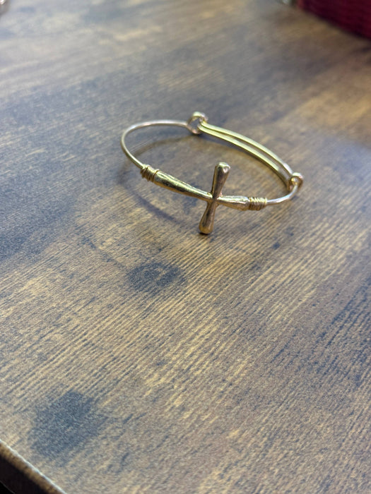 Paco Designs - Gold Wire Wrapped Cross Bangle Bracelet