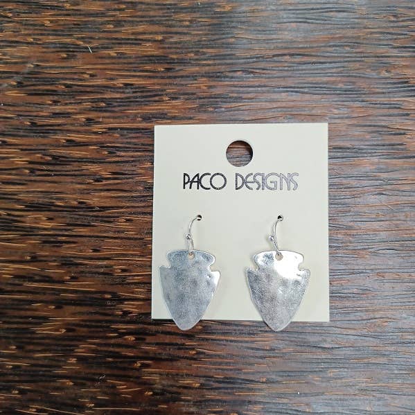 Paco Designs - Mini Hammered Gold or Silver Arrowhead Earrings. GO KC CHIEF: Silver