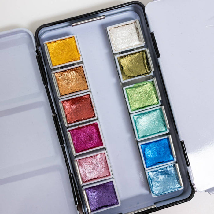 Bailey Rae Studio - 12 Color Travel Metallic Watercolor Paint Palette