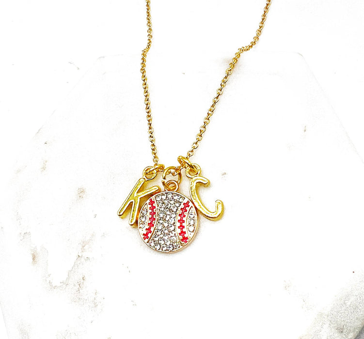 Baubles by B - Gold KC Kansas City Royals Rhinestone Baseball Necklace
