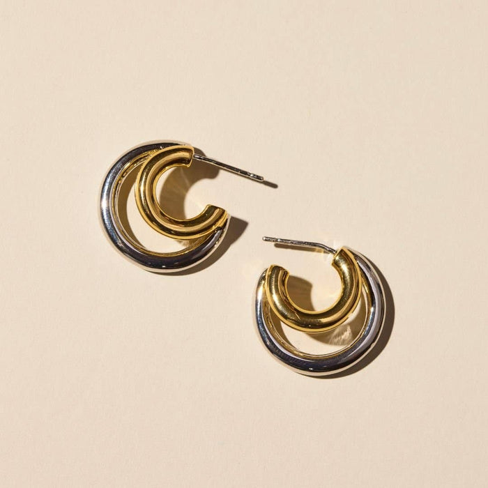 Nickel and Suede - Mixed Metal Double Hoop Earrings