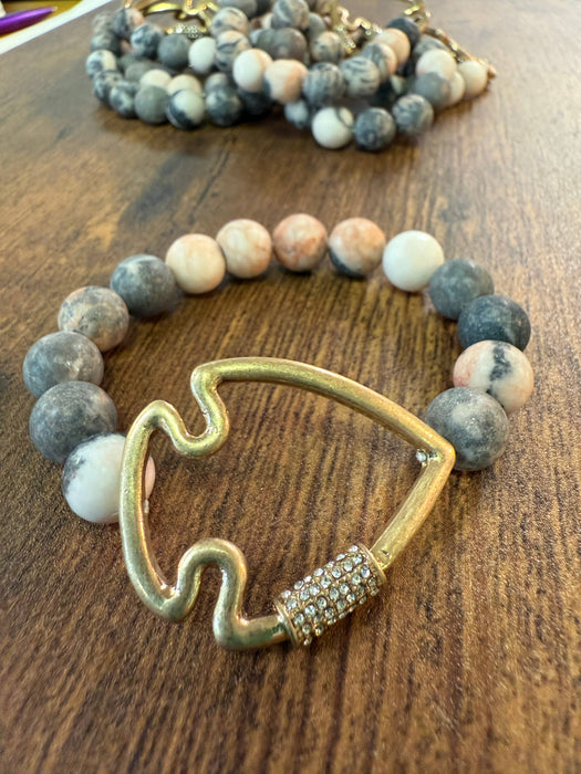 Paco Designs - NEW! Bling Arrowhead Chunky Stone Stretch Bracelet: Picture Jasper