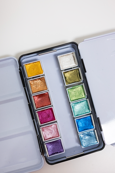 Bailey Rae Studio - 12 Color Travel Metallic Watercolor Paint Palette