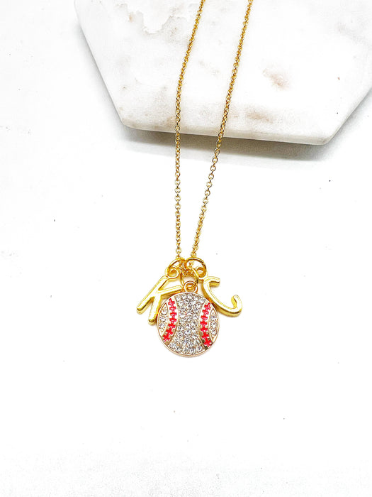 Baubles by B - Gold KC Kansas City Royals Rhinestone Baseball Necklace