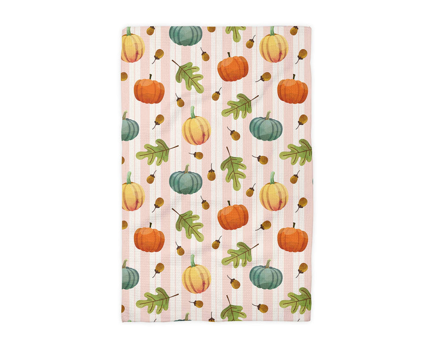 Canary Road - Fall Pink Stripe Blue Pumpkin Coastal Kitchen Towel Waffle