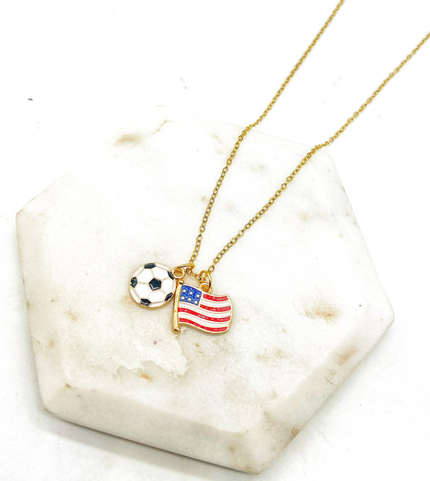 Baubles by B - World Cup Fifa Soccer America USA Futbol Charm Necklace